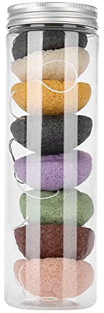 Konjac Lot de 8 éponges exfoliantes naturelles Konjac Wash Visage Flutter Facial Cleansing Sponge en fibres végétales Lot de 8 éponges de nettoyage douces avec bambou activé pour toutes les peaux