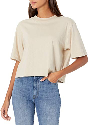 The Drop Damen Sydney T-Shirt, kurzer Cropped-Stil, Rundhalsausschnitt, Sand, M