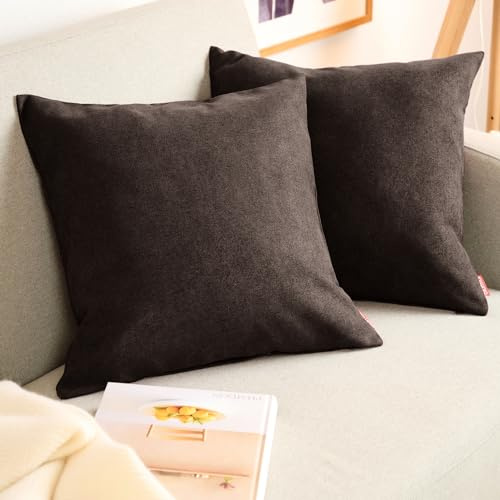 Blumtal Federe Cuscini Divano in Ciniglia, Copricuscini Divano, Federe Cuscino Divano, 2 Pezzi, 50 x 50cm, Marrone Scuro