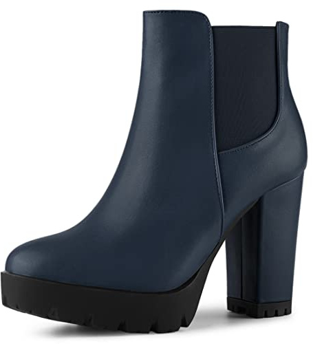 Allegra K Botines Con Plataforma Punta Redonda Cremallera Tacón De Bloque Para Mujer Azul marino 37