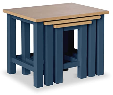 RoselandFurniture Farro Navy Blue Nest Of Tables with Oak Set of 3 Wooden Nesting Coffee Tables Painted Small Contemporary Occasional Nested Side Lamp Stands for Living Room | Fully Assembled