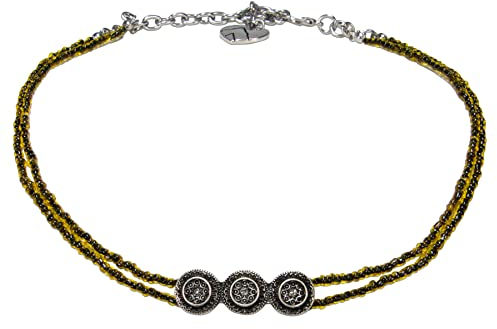 Alpenflüstern Trachten-Mini-Perlen-Kropfkette Magda - elegante Trachtenkette - nostalgischer Damen-Trachtenschmuck, filigrane Dirndlkette (grün) DHK315