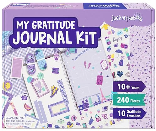 jackinthebox Gratitude Journal Kit for Girls Ages 8–12, 242 pcs, Scrapbook Journal Set for Teen, Tween Girls, 10 Fun Gratitude Exercises, Art & Craft Kit, Valentine’s Day Gift for 8 9 10 11 12
