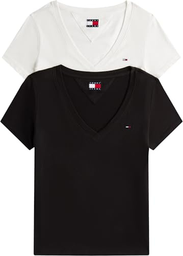 Tommy Jeans Femme Tjw 2pack V-Neck Tee Dw0dw21367 T-Shirt S/S, Multi (Ecru/Black), XS EU