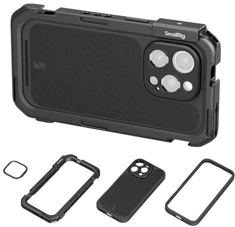 SMALLRIG Cage vidéo Mobile pour iPhone 16 Pro, avec étui de téléphone de Plaque arrière d'objectif à Monture en T, Support pour MagSafe, Plate-Forme vidéo de téléphone Rapide pour vidéographie- 4828
