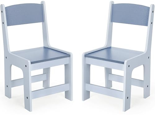 MAMIZO Set di 2 sedie per bambini in legno, a partire da 1 anno, altezza seduta 27 cm, sedie per bambini fino a 80 kg, 55 x 30 x 28 cm, per cameretta dei bambini, con schienale e poggiapiedi, blu