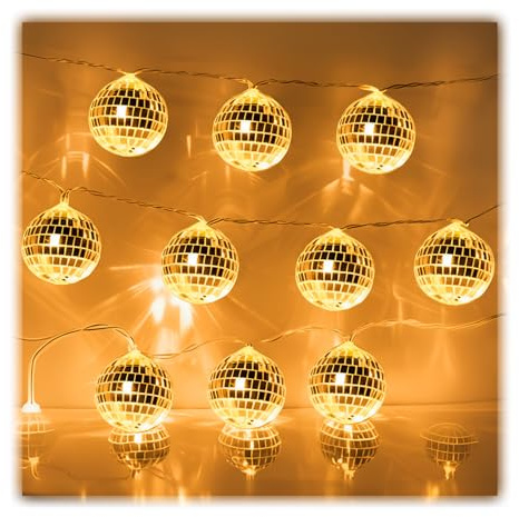 YUYWWAN 10 LED Guirlande Lumineuse de Boule Disco 1.5m Mini Simulation Guirlandes de Boule à Facettes Disco pour Décorations Light de Sapin de Noël Fêtes Carnavals Mariages (Chaud)