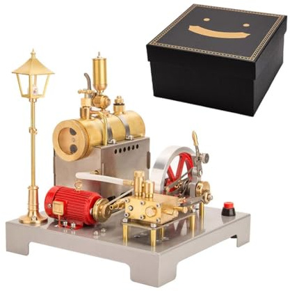 Retrol SE-02 Kit de construction de machine à vapeur entièrement en métal, 100 pièces, moteur réversible, machine à vapeur horizontale avec chaudière, générateur et lanterne - Modèle fonctionnel pour