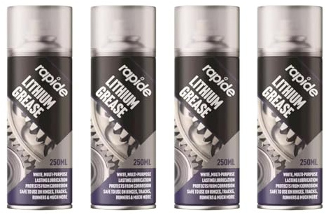 RIZZIIZ Multi-Purpose Lithium Grease Spray, Aerosol Lubricant for Hinges, Bearings, Chains & Tracks, Anti-Rust, Reduces Friction & Wear, Smooth & Long-Lasting Protection, 250ML (4 PCS)