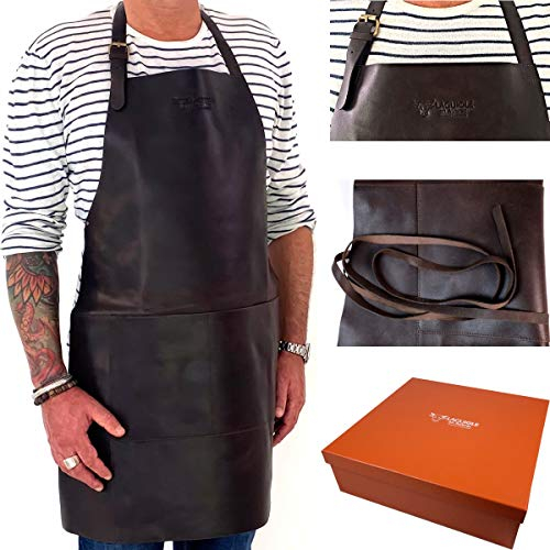 LAGUIOLE en Aubrac Schmiedemeister-Schürze aus Leder, ideal als Arbeitsschürze, Grillschürze, Gartenschürze, Küchenschürze