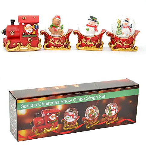 Christmas Snowglobe Set of 3pcs Sleigh Train Carriages & Engine Hand Painted Snowman Santa Teddy Penguine Table Mantel Decoration Xmas Gifts