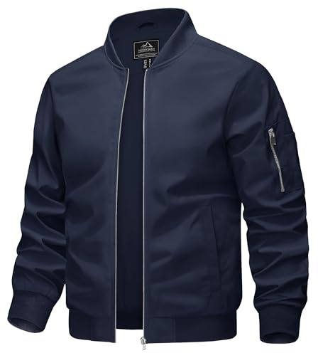 KEFITEVD Giacche da baseball sottili estive da uomo casual bomber cargo giacca a vento militare con tasche multiple, blu navy, XXL