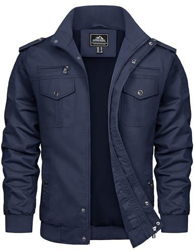 TACVASEN Uomo Bomber Giacca in Cotone Leggero Stile Casual Elegante, Navy