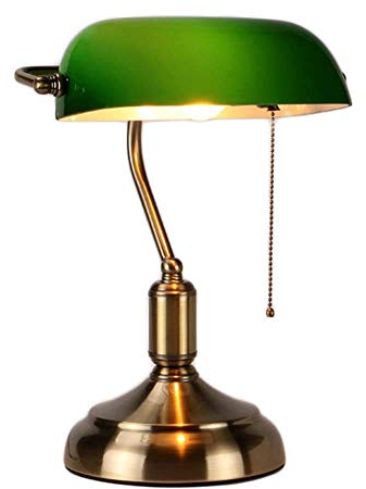 MZStech Retro Schreibtischlampe/Bankerlampe/Bürolampe Grün Glasschirm, lampe mit zugschalter schreibtischlampe (Grün, Messingbasis)