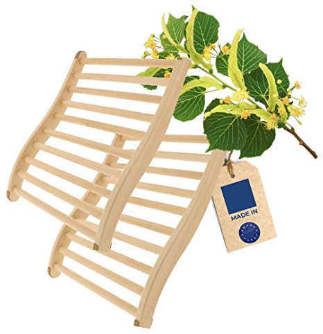 2X HOFMEISTER® Dossier Sauna 51 cm, Bois de Tilleul pour Hautes Températures, Ergonomique, Bouchons Liège Antidérapants, Fabrication Manuelle UE, Appui-Dos & Tête Relaxation