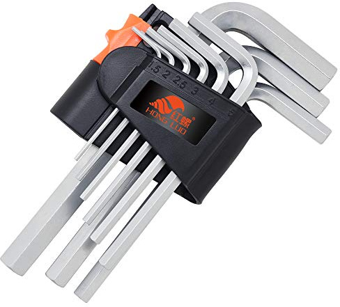 XYDESIGN 9 Piece Hex Wrench 1.5-10 Mm Set Hex Key Adjustable Spanner Universal Allen Key Double-end L Type Hexagon Flat Ball Extra Long Spanner Metric Hand Tools (Flat Head)