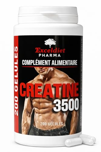 Créatine Monohydrate 3500 mg Vegan - 200 Gélules - 100% Créatine - Pour 40 Jours - Prise de Masse - Compatible Gainer - Whey Protéine - Pre workout - BCAA - Made in FRANCE
