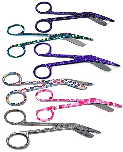 Set of 6 Bandage Scissors 5.5 Long, Nurse Vet Tech Gift - Made of Stainless Steel with Assorted Patterns, First Aid, Used For Cutting Gauze, Tape, Clothing Bandages, Vet Wrap Adhesive Removal