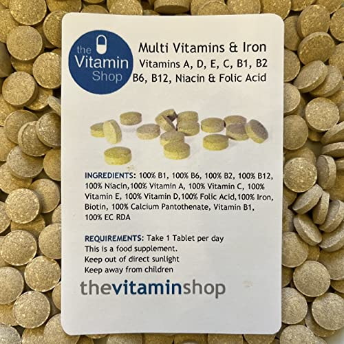 Multivitamins and Iron. Vitamins A, D, E, C, B1, B2, B6, B12, Niacin & Folic Acid | 365 Tablets - One Year Supply | Grip Sealed Pouch | Same Day Fast Secure Dispatch