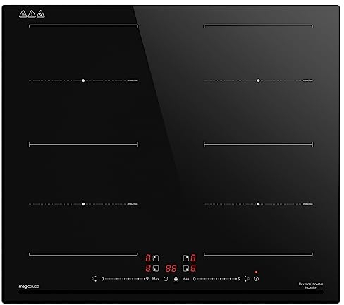 magicplux Plaque à induction 60cm avec deux zones flexibles, plaque à induction 4 zones vitrocéramique, 9 niveaux de puissance et fonction Booster, minuterie de 1 à 99 minutes, 7200W
