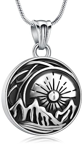 QGJNSGC Sun Moon and Mountain Pendant Urn Necklace for Ashes Cremation Jewelry for Ashes Keepsake Memorial Funeral Gifts (Silver)