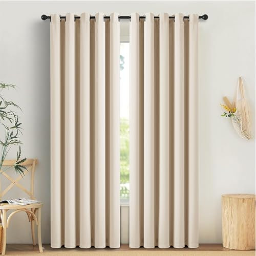 AMEHA Blackout Eyelet Curtains Bedroom Thermal Insulated for Living Room 66x72 Drop Inch Super Soft Privacy Protection, Tiebacks with 2 Panel, Cream