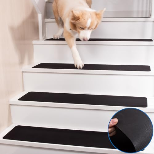 HOPEVIVA Peldaños de escalera con respaldo de goma antideslizante, para interiores para peldaños de madera, cubiertas de escaleras, tiras antideslizantes, alfombras de goma antideslizantes negras, 76