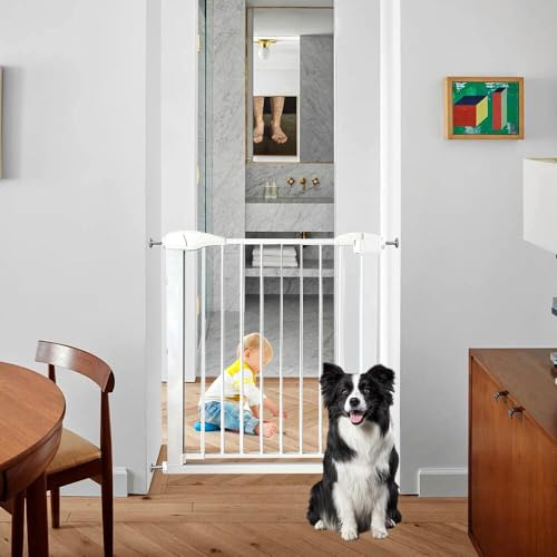 Panana Stair Gates,Baby Safety Gate Home Pet Dog Barrier Stair Safe Secure Doorway Guard,Pressure Fit Safety Gate 75cm-82cm*H76cm,White