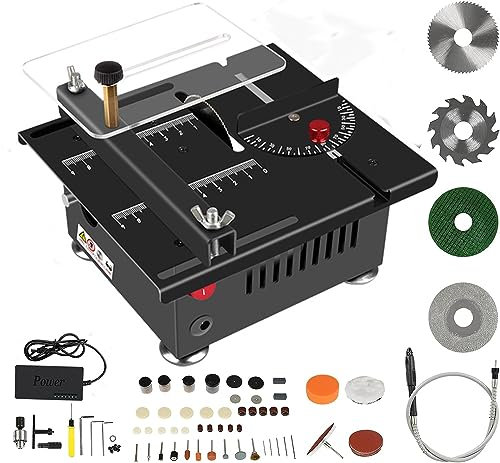 Mini sierra circular de mesa de 100 W, multifuncional, portátil, de precisión, DIY en miniatura, con 4 cuchillas, 7 velocidades ajustables, hoja de sierra de 0,1 a 16 mm, para artesanía de madera