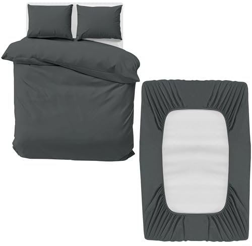 MOONLIGHT20015 Double Bedding Set 4 Piece Duvet Cover Fitted Sheet with Pillow cases Soft Brushed Microfiber Duvet Cover sets Charcoal
