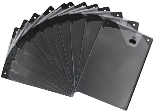 Lot de 12 porte-documents A4 en plastique PP incassable avec pochette pour clés de voiture (noir)