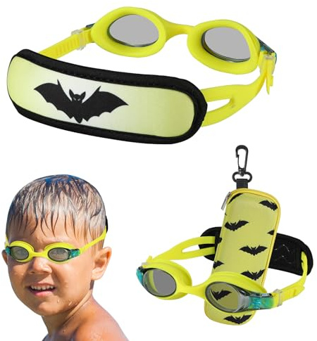 RUIGAO Swim Goggles For Kids 3-6, Toddler Swimming Goggles with Case/Padded Fabric Strap/No Hair Pull