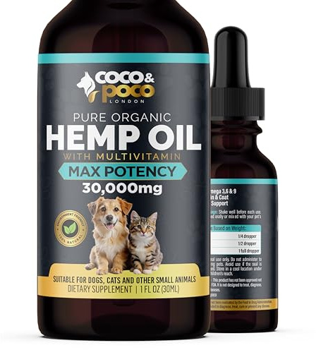 CocoPoco® Oil for Dogs Cats - Made In UK - Oil for Dog -100% Natural, Dog Calming Drops Calming Drops For Dogs - Omega 3, 6, 9