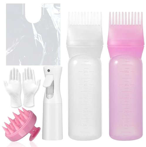 Kit de 7 Applicateurs à Huile Capillaire - Comprend Flacon Spray, Peigne Racine et Brosse Massante - Outils Professionnels pour Coloration et Styling des Cheveux