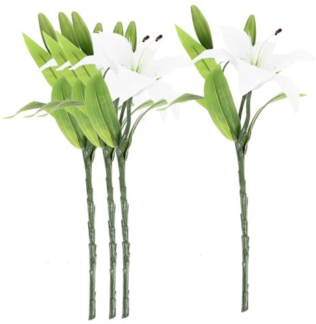 VINTORKY 4 Pezzi Di Gigli Artificiali Per Matrimoni Bouquet Di Fiori Di Giglio Realistici Per Interni Piccoli Fiori Artificiali Bouquet Di Gigli Realistici Gigli Fiori Artificiali