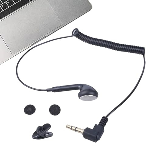Earphone a filo singolo – Coiled Cable Mono Earpiece, Over-Ear Clip Design | 3,5 mm Mono Earbud Single Ear Headphones, Cuffie Lightweight Ear Headset, Walkie Talkie Audio Receiver, Security Gear