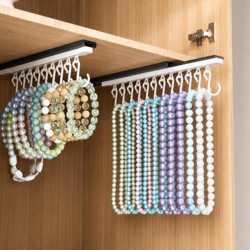 2 Pcs Pull-Out Jewelry Organizer, Jewellery Holder,cabinet Necklace Organiser,Adhesive Necklace Storage for Women, Jewellery Display for Necklace Hanging, Jewelry Hook for Girls, (2)