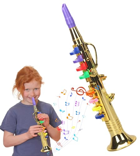 Strumento di sassofono per bambini - Strumenti musicali giocattolo, strumento insegnamento educativo, tromba divertente, 8 note chiave colorate | Grande con suono luminoso feste compl