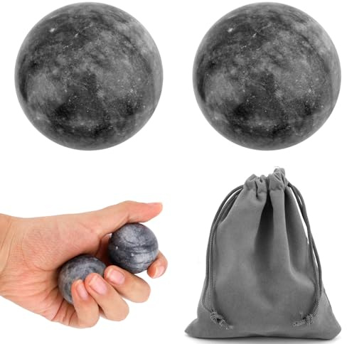 2uds Bolas Tradicionales Chinas, Baoding de 4cm para Masaje Manos de Mármol para Meditación y Ejercicio (Gris Oscuro)
