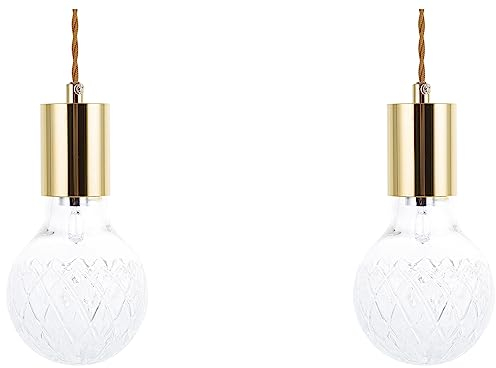 Beliani Moderne Pendelleuchte dekorativer Schirm in Glühbirnen-Optik gold 2er Set Anza