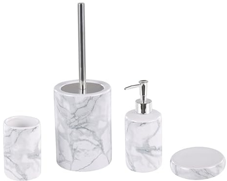 Juego de Accesorios de baño Textura de mármol Blanco de cerámica Glamour dispensador de jabón escobilla de váter Vaso Arauco