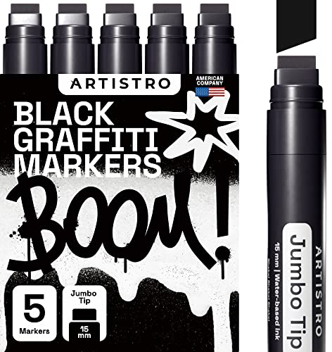 Artistro 5 Jumbo Marker Set, 5 Jumbo schwarze, 15mm Jumbo-Filzspitze, Jumbo Stifte Set für Felsmalerei, Stein, Keramik, Glas, Holz, Leinwand