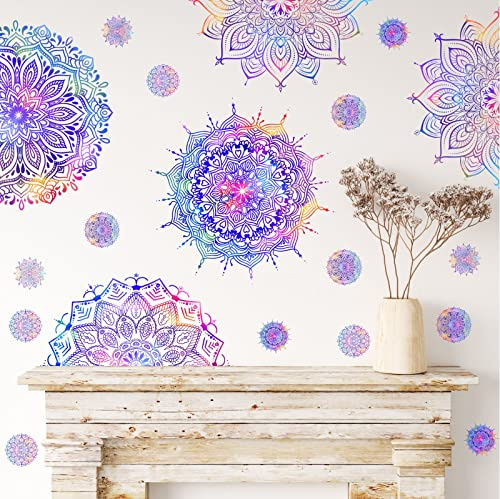 Kazova Mandala Wall Decal Purple Art Mandala Wall Stickers Decor Mandalas Decals for Wall Lotus Flower Wall Sticker Yoga Indian Bohemian Floral Lotus Decals for Bedroom Living Room Headboard