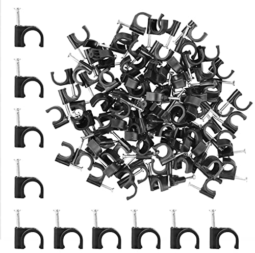 Lot de 100 clips de câble ronds noirs pour câbles de 9 mm - Pour plinthe, câbles électriques, murs
