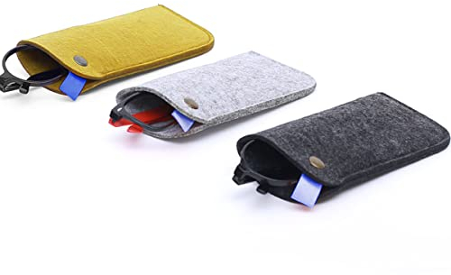 Pebipoo 3 Stück Nylon Brillenetui Weich, Filz Sonnenbrillen Etui mit Schnapp-Verschluss, Tragbar Brillentasche für Damen und Männer (Gelb Grau Schwarz)