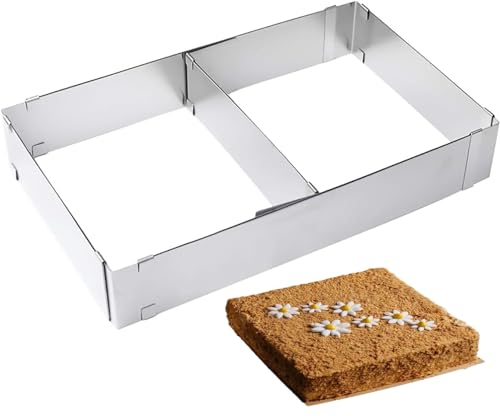LATRAT Backrahmen rechteckig verstellbar, Edelstahl Backform zum Backen und Dekorieren, Routiniert Kuchen Backen und Torten Schichten, 5 cm hohe