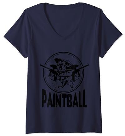 Damen Paintball Paintballmarkierer, Helm, Handschuh, in schwarz T-Shirt mit V-Ausschnitt