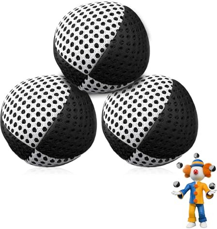 Elfinfi 3 Stück Jonglierbälle, Ø 63 mm Jonglierbälle Kinder mit 2 Schichten Netz und Tragetasche, Jonglieren Bälle für Kinder, Erwachsene, Anfänger, Schwarz und Weiß
