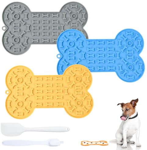 Focenat 3 Stück Schleckmatte mit Saugnapf, Schleckmatte Katze, Leckmatte Hund, Langsam Feeder, Leckmatte mit Spachtel und Pinsel, futtermatte für Baden, Pflegen,Trainieren