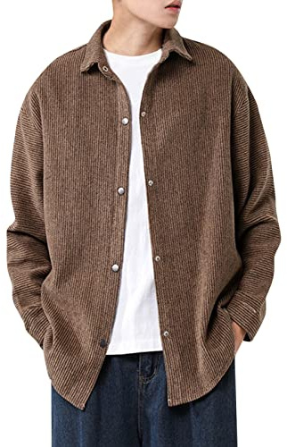 Générique Camicia Uomo Flanella in Velluto a Costine con Scollo Risvolto e Design Cardigan Taglio Casual e di Grandi Dimensioni per uno Stile Casual in Inverno Camicia Cardigan Uomo, cachi., L